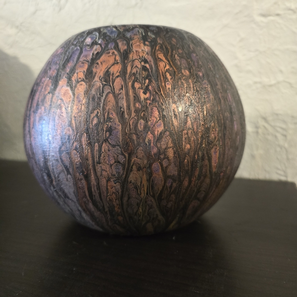 HANDCRAFTED Upcycled Glass Artwork HANDPAINTED Tabletop ART Decor Round Vase - Picture 4 of 17